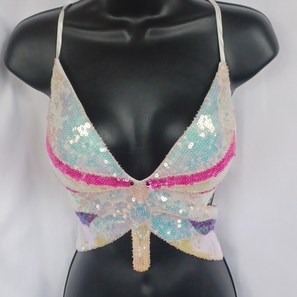 Festival Club Sequin Butterfly Halter Crop Top